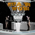Futuristic Bar With Circular Top Yellow New Dance Club Signage Starry Background And Standing People