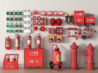 Modern fire fighting equipment fire hydrant fire extinguisher safety exit alarm emergency lighting model