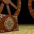 Wooden Commercial Equipment With Decorative Wheels And Intricate Base Patterns