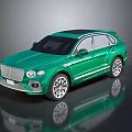 Green Bentley SUV Featuring Black Roof Silver Wheels Sleek Body Lines On Black Reflective Floor
