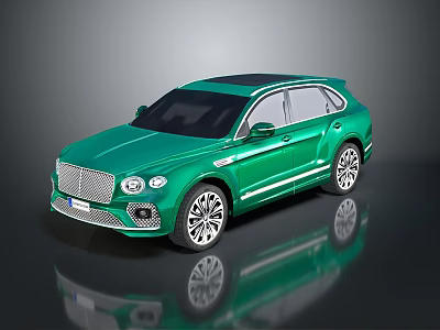Green Bentley SUV Featuring Black Roof Silver Wheels Sleek Body Lines On Black Reflective Floor 3d model