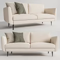 Modern Cream Fabric Two Seater Sofa With Gray And Beige Cushions And Sleek Metal Legs