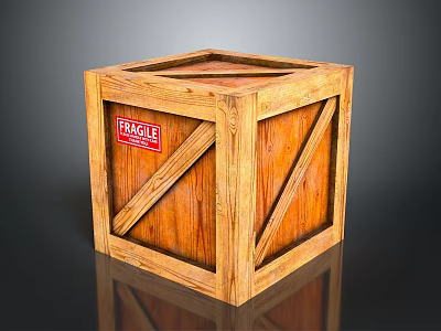 Wooden Crate With Fragile Label And Diagonal Reinforced Wooden Straps For Packaging 3d model