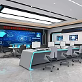 Modern High Tech Monitoring Control Room With Large Data Display And Ergonomic Operator Workstations