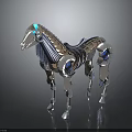 3D Rendered Egyptian Inspired Mechanical Horse With Silver Metallic Body And Blue Glowing Accents