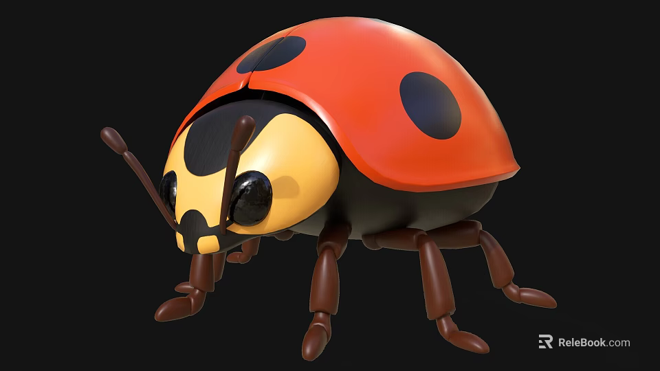 Adorable 3D Ladybug Figure With Red Shell Black Spots Yellow Head And Brown Legs 3d model 