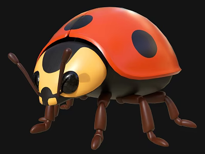 Adorable 3D Ladybug Figure With Red Shell Black Spots Yellow Head And Brown Legs 3d model