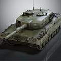 Military Tank Featuring Green Camouflage Long Barrel Tracks And Top Equipment Isolated On Gray Background