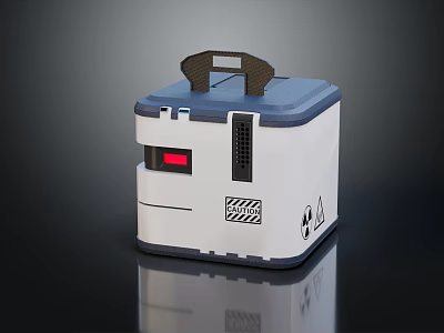 Portable White and Blue Container With Brown Handle Red Digital Display and Functional Icons 3d model