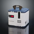 Portable White and Blue Container With Brown Handle Red Digital Display and Functional Icons