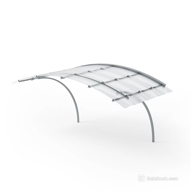 Arched Outdoor Canopy Design With Transparent Roof And Metal Brackets 3d model 