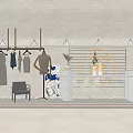Modern Luxury Clothing Store Window Display With Mannequin Hanging Clothes Pendant Lights And Counter
