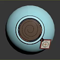 Blue Spherical Container with Brown Top Lid Yellow Rope and Red Tag 3d model