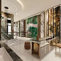 Modern Front Desk Reception Interior Design With Marble Walls And Lounge Chair Decorations