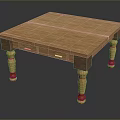Wooden Square Dining Table With Light Wood Tabletop Drawers And Red Accent Legs