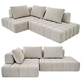Modern L Shaped Multi Seater Sofa In Light Beige With Tufted Design 3d model