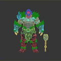 Muscular Blue Skinned Fantasy Man In Ice Themed Armor Holding Hammer