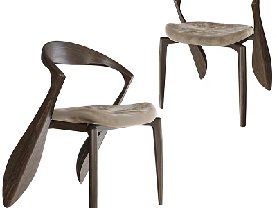 Modern Leisure Chair With Curved Wooden Backrest And Soft Beige Cushion Seat 3d model