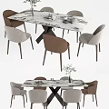 Modern Dining Table Set With Marble Top And Brown Gray Chairs Design 3d model