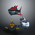 Fantasy Aquatic Animals With Red Black Yellow Fins And Decorative Features