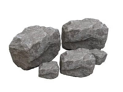Rough Gray Stones Of Various Sizes And Natural Wood For Decor Projects 3d model