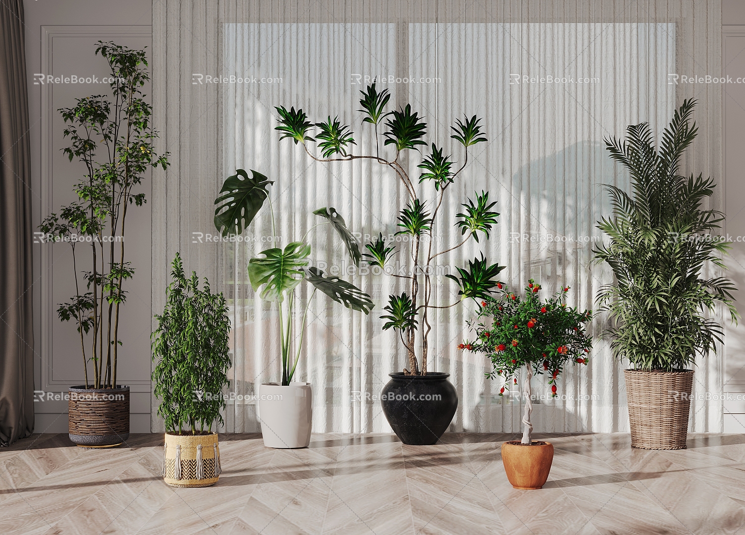 Modern potted potted combination potted plant sargasso vines 3d model