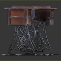 Vintage Sewing Machine With Wooden Top Drawers Metal Frame And Pedal