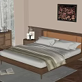 Cozy Wooden Bedroom Interior With Bed Nightstand Desk And Pendant Light