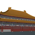 Ancient Chinese Architecture With Golden Roof Red Pillars And Traditional Ornaments