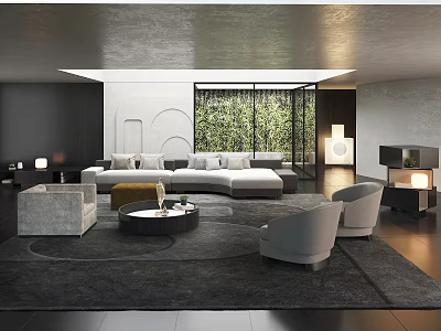 Modern Living Room Interior With Sofa Coffee Table Set Accent Chairs And Green Plant Wall 3d model