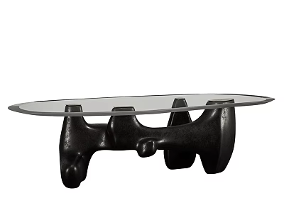 Modern Coffee Table Featuring Glass Top and Unique Black Sculptural Base 3d model