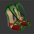 Women's Red Black High Heel Shoes With Crisscross Straps And Pink Accents