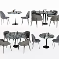 Modern Dining Table Set With Round Marble Top And Grey Chairs For Home Use 3d model
