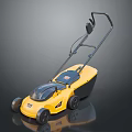 Yellow Lawn Mower With Black Handle And Wheels For Grass Plant Care In Garden