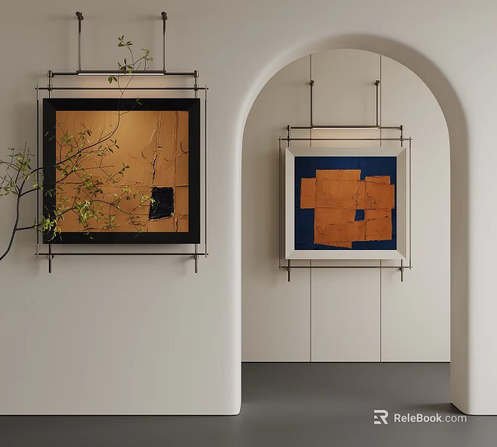 Modern Elegant Living Room Interior With Framed Abstract Paintings And Archway 3d model 