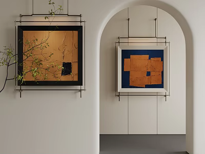 Modern Elegant Living Room Interior With Framed Abstract Paintings And Archway 3d model