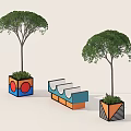 Colorful Outdoor Chair Design Between Two Potted Trees Modern Setup