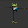 3D Rendered Green Reptile In Blue Suit With Tie Standing Arms Outstretched Pose