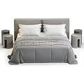 Modern Double Bed Interior With Soft Bedding Pillows Headboard And Wooden Nightstands