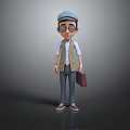 Man In Casual Attire Wearing Blue Cap And Glasses Vest Shirt Holding Briefcase