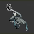 Anthropomorphic Fox Like Creature Character In Dynamic Pose With Blue White Fur And Fitted Suit