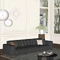 Three-seat sofa coffee table combination 3d model