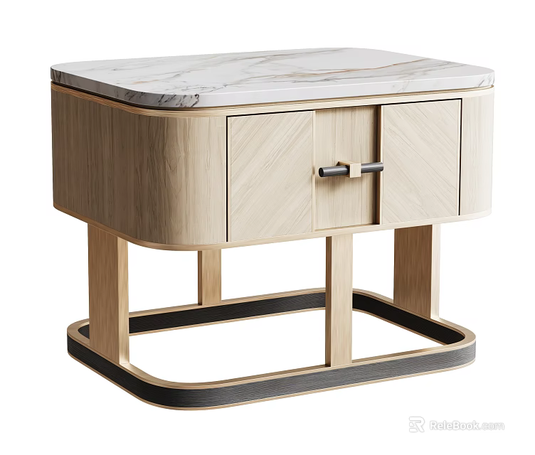 Sleek Modern Console Side Cabinet With Marble Top And Double Wooden Doors 3d model 
