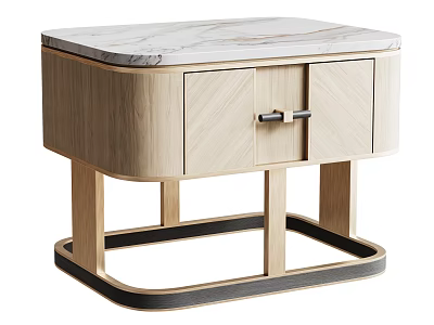 Sleek Modern Console Side Cabinet With Marble Top And Double Wooden Doors 3d model
