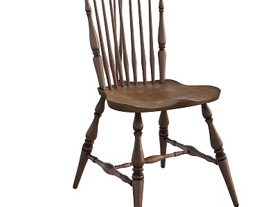 Classic Wooden Chair With Spindle Back Curved Seat And Solid Wood Legs 3d model