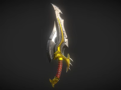 Mythical Decorative Weapon With Golden Silver Accents And Red Wrapped Hilt 3d model