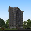 Modern High Rise Residential Building With Glass Facade And Surrounded By Green Trees