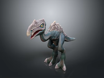 Cartoon Dinosaur 3D Model Character With Spiked Head Open Mouth Sharp Teeth Standing Pose 3d model