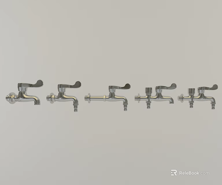 Different Wall Mounted Faucet Designs with Metal Handles and Chrome Finish 3d model 