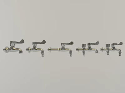 Different Wall Mounted Faucet Designs with Metal Handles and Chrome Finish 3d model